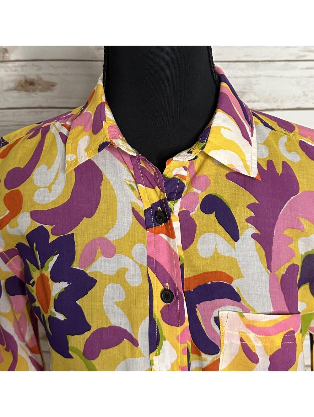 J.Crew Collection multicolored floral popover shirt Size 2 cotton mod dopemine - Picture 2 of 7